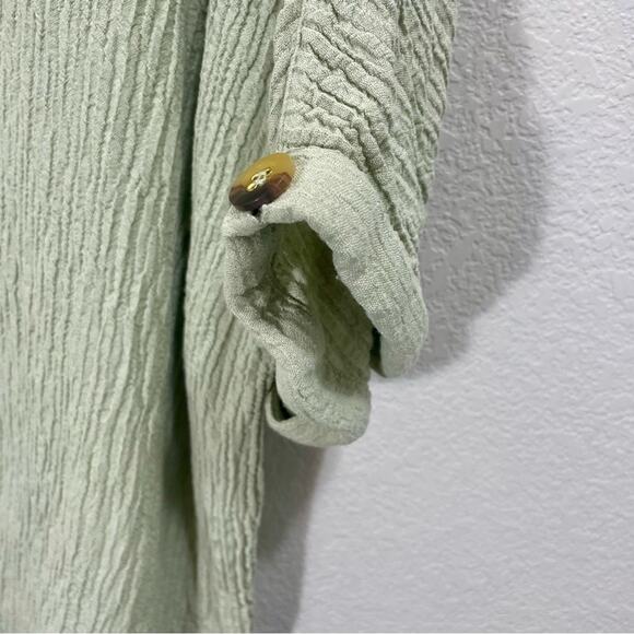 Soft Surroundings Women’s Large Boho Tunic Blouse Sage Green Tassle Short Sleeve - Picture 9 of 10